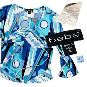 Bebe Sonic Shade 100% Silk Abstract Top Sz M